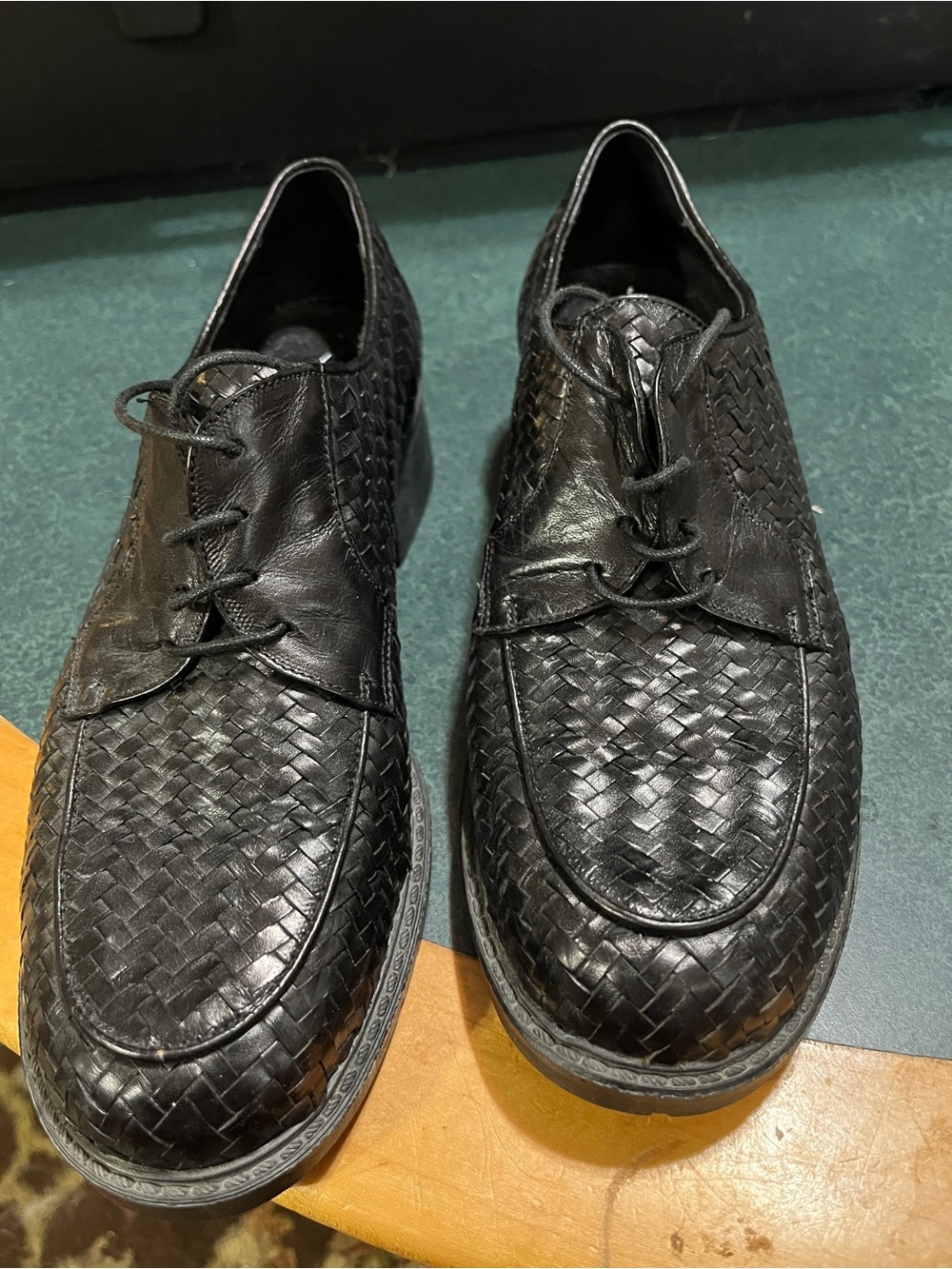 Men's Black Woven Leather Lace-Up Shoes 8.5 N